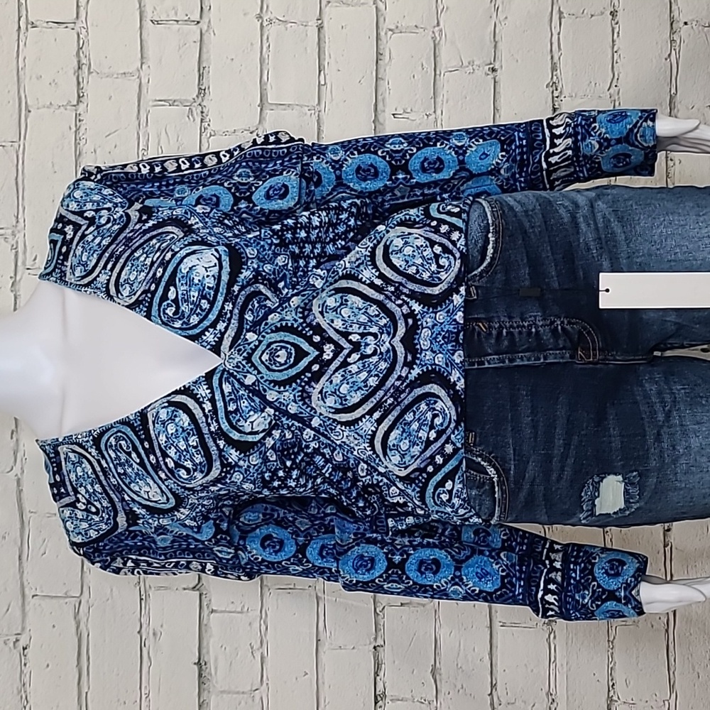 Free People Blue Patterned Crop Top